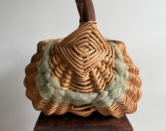 Vintage buttock God's eye handwoven with wool egg basket