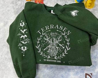 Terrasen To Whatever End Embroidery Sweatshirt, Fireheart Embroidery Hoodie, Terrasen Shirt, Throne of Glass Shirt, SJM Merch ACOTAR Shirt