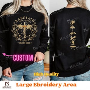 Fourth Wing Embroidered Sweatshirt, Custom Basgiath War College, Dragon Rider,Violet Sorrengail,Fantasy Reader,Xaden Riorson,Riders Quadrant