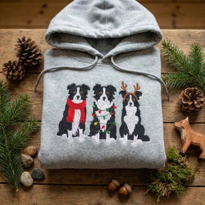 Gesticktes Border Collie Weihnachts-Sweatshirt, Hundemama Geschenk, Border Collie-Welpe beleuchtet Shirt, niedlicher Hunde-Liebhaber-Urlaubskleid, Rentier