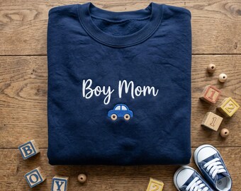Embroidered Boy Mom Sweatshirt, Mother of Boys Hoodie, Mama Crewneck, Boy Mother Apparel, Toy Car Design Gift, Mom Life Shirt