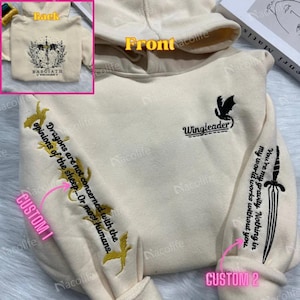 Basgiath War College 2 Sided Embroidered Sweatshirt, Custom Fourth Wing Riders Quadrant, Violet Sorrengail, Fantasy Reader, Xaden Riorson