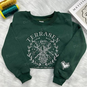 Terrasen Home of Stag Stickerei Sweatshirt, Feuerherz Stickerei Hoodie, Terrasen Shirt, Throne of Glass Shirt, SJM Merch ACOTAR Shirt