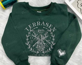 Terrasen Home of Stag Embroidery Sweatshirt, Fireheart Embroidery Hoodie, Terrasen Shirt, Throne of Glass Shirt, SJM Merch ACOTAR Shirt