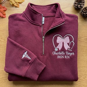 Custom Embroidered Nurse Quarter Zip, Personalized BSN RN Stethoscope Hoodie, Registered Nurse Gift, Medical Professional Pullover