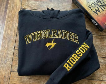 Wingleader Embroidered Sweatshirt, Fourth Wing Shirt, Xaden Riorson Tee, Dragon Rider Crewneck, Fourth Wing Hoodie, Fantasy Book Fan Gift