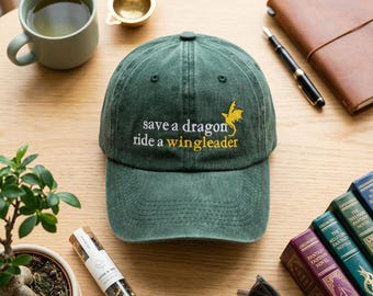 Save a Dragon Ride a Wingleader Embroidered Hat, Fantasy Cap, Fourth Wing Fan Gift, Dragon Rider Hat, Bookish Hat