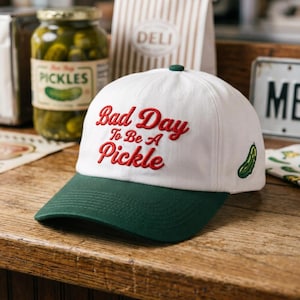 Mauvaise journée pour être un cornichon, chapeau brodé drôle, casquette de baseball cornichon deux tons, cadeau sarcastique pour gourmets, chapeau d'aliments fermentés