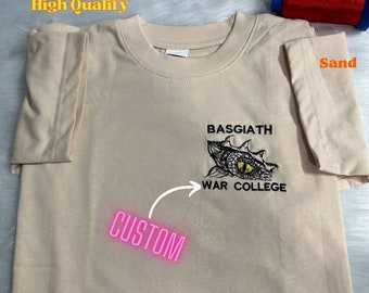 Fourth Wing Embroidered T-shirt, Custom Basgiath War College Shirt,Dragon Rider Violet Sorrengail Xaden Riorson Fantasy Bookish The Empyrean
