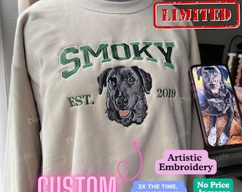 Custom Dog Face Embroidered Sweatshirt, Fathers Day Gift,Cat Sweatshirt, Dog Lover Sweatshirt, Personalized Pet Portrait Shirt