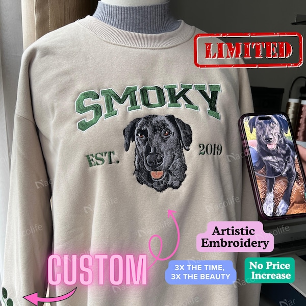 Custom Dog Face Embroidered Sweatshirt, Fathers Day Gift,Cat Sweatshirt, Dog Lover Sweatshirt, Personalized Pet Portrait Shirt