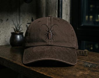 Gorro bordado de cucaracha, gorra de papá lavada, regalo divertido de insectos, bordado de cucaracha, gorro de insecto único, gorra de estilo vintage, gorro de estética extraña