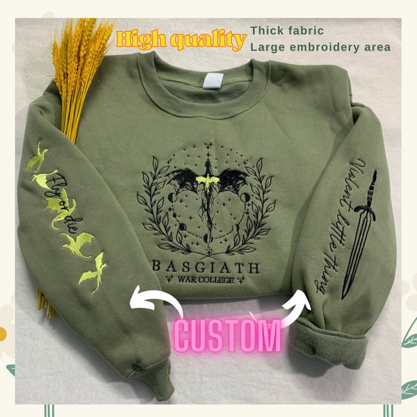 Vierter Flügel Besticktes Sweatshirt, Kundenspezifisches Basgiath War College, Drachenreiter, Violet Sorrengail, Fantasy Reader, Xaden Riorson, Rider Quadrant