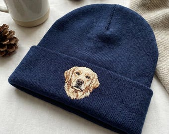 Custom Embroidered Pet Beanie, Personalized Pet Portrait Hat, Dog Mom Cat Mom Gift
