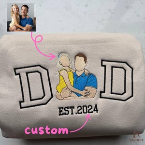 Embroidered Dad Sweatshirt, Custom Embroidered Father Hoodie, Personalized Dad Hoodie with Kid Portrait Embroidered, Portrait From Photo