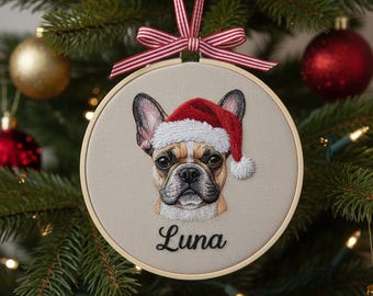 Embroidered Custom Pet Portrait Ornament, Custom Embroidered Christmas Ornament, Pet Portrait Gift for Pet Lovers, Custom Pet Christmas Gift
