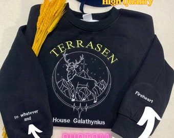 Terrasen Embroidered Sweatshirt, House Galathynius Embroidered Shirt, Acotar shirt, Throne Of Glass Shirt, Velaris city of Starlight Hoodie