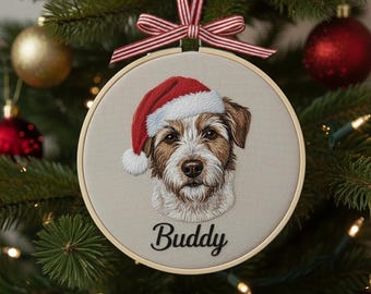Custom Embroidered Pet Portrait Ornament - Personalized Dog Cat Photo Christmas Gift for Pet Lovers