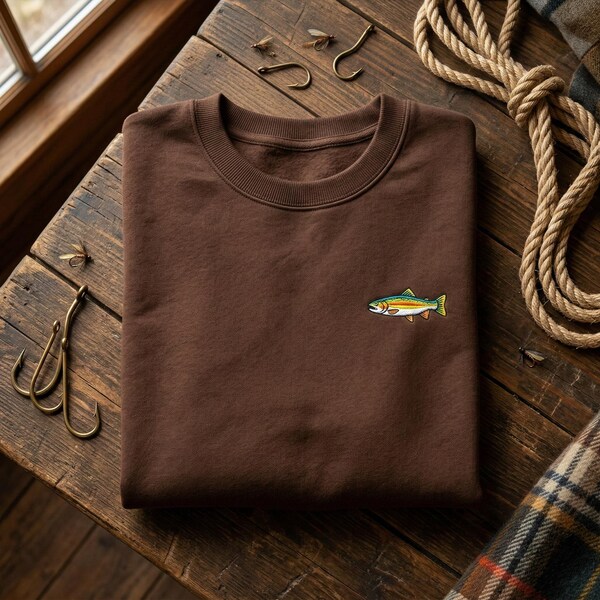 Embroidered Small Rainbow Trout Shirt, Minimalist Fishing Sweatshirt, Fly Fishing Minimalist Gift, Angler Apparel