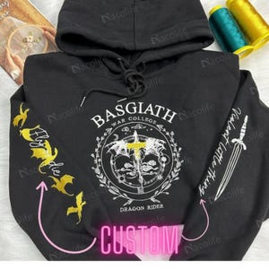 Fourth Wing Embroidered Sweatshirt, Custom Basgiath War College, Dragon Rider,Violet Sorrengail,Xaden Riorson,Riders Quadrant,Fantasy Reader