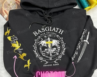 Fourth Wing Embroidered Sweatshirt, Custom Basgiath War College, Dragon Rider,Violet Sorrengail,Xaden Riorson,Riders Quadrant,Fantasy Reader