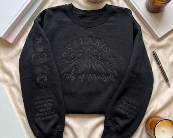 Sudadera bordada de Night Court, sudadera con capucha de Velaris City of Starlight, regalo para lectores de fantasía de ACOTAR, ropa cómoda para fans de la literatura.