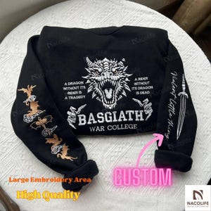 EMBROIDERED Fourth Wing Sweatshirt,Custom Basgiath War College, Dragon Rider,Violet Sorrengail,Rebecca Yarros,Xaden Riorson,Reader Gifts