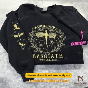 Fourth Wing Embroidered Sweatshirt, Custom Basgiath War College,Wingleader Embroidered Hoodie,Xaden Riorson,Violet Sorrengail,Fantasy Reader