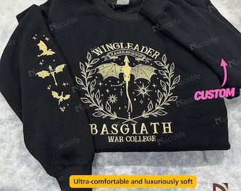 Fourth Wing Embroidered Sweatshirt, Custom Basgiath War College,Wingleader Embroidered Hoodie,Xaden Riorson,Violet Sorrengail,Fantasy Reader