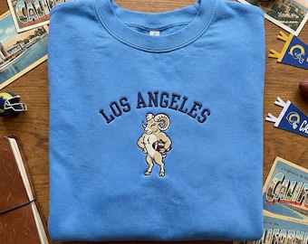 Los Angeles Ram Embroidered Sweatshirt, Cute Animal Football Hoodie, City Pride Pullover, LA Fan Gift Crewneck, Horned Sheep
