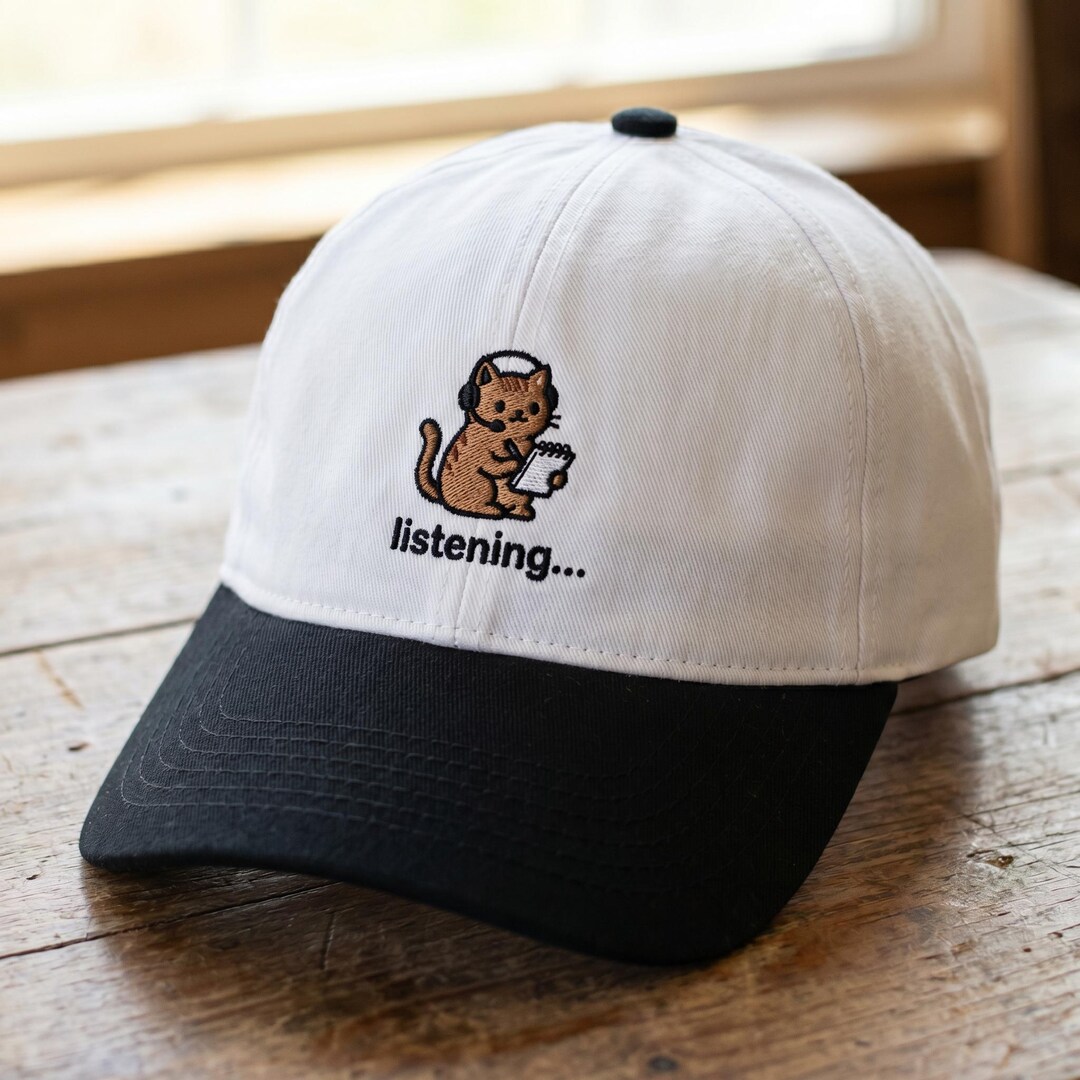 Embroidered Listening Cat Hat, Customer Service Gift, Cute Office ...