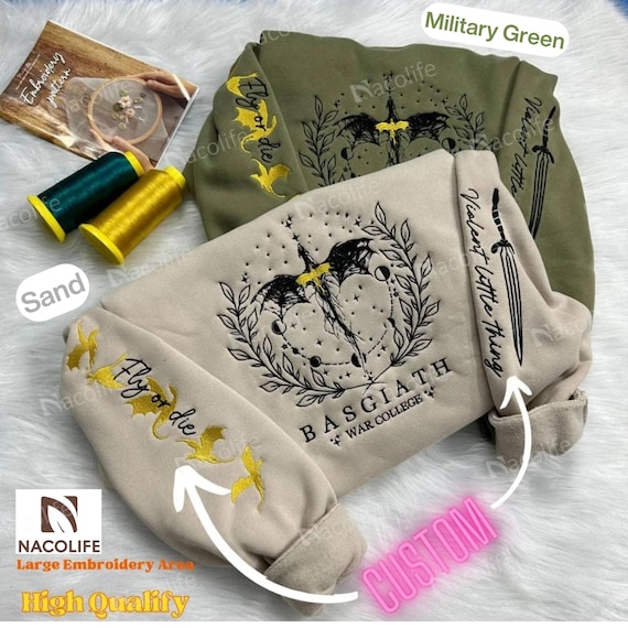 Fourth Wing Embroidered Sweatshirt,Custom Basgiath War College, Dragon Rider,Violet Sorrengail,Rebecca Yorros,Xaden Riorson,Fantasy Reader