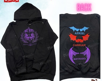 The Bat Boys Double Sided Embroidered Sweatshirt, The Night Court Hoodie, A Court of Thorns and Roses, Rhysand Cassian Azriel, Acotar Shirt