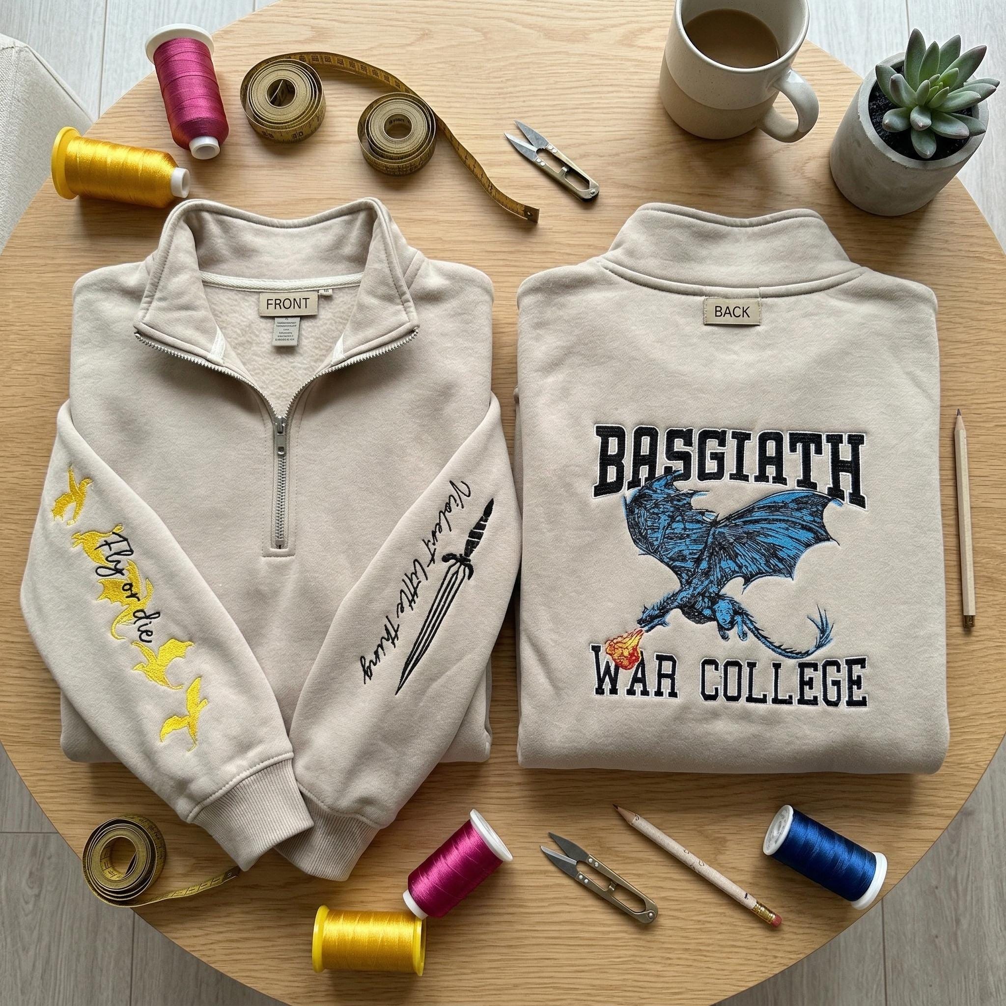 Fourth Wing Quarter Zip Sweatshirt, Basgiath War College Shirt, Dragon Rider Violet Xaden Inspired Gift, Fantasy Reader Apparel