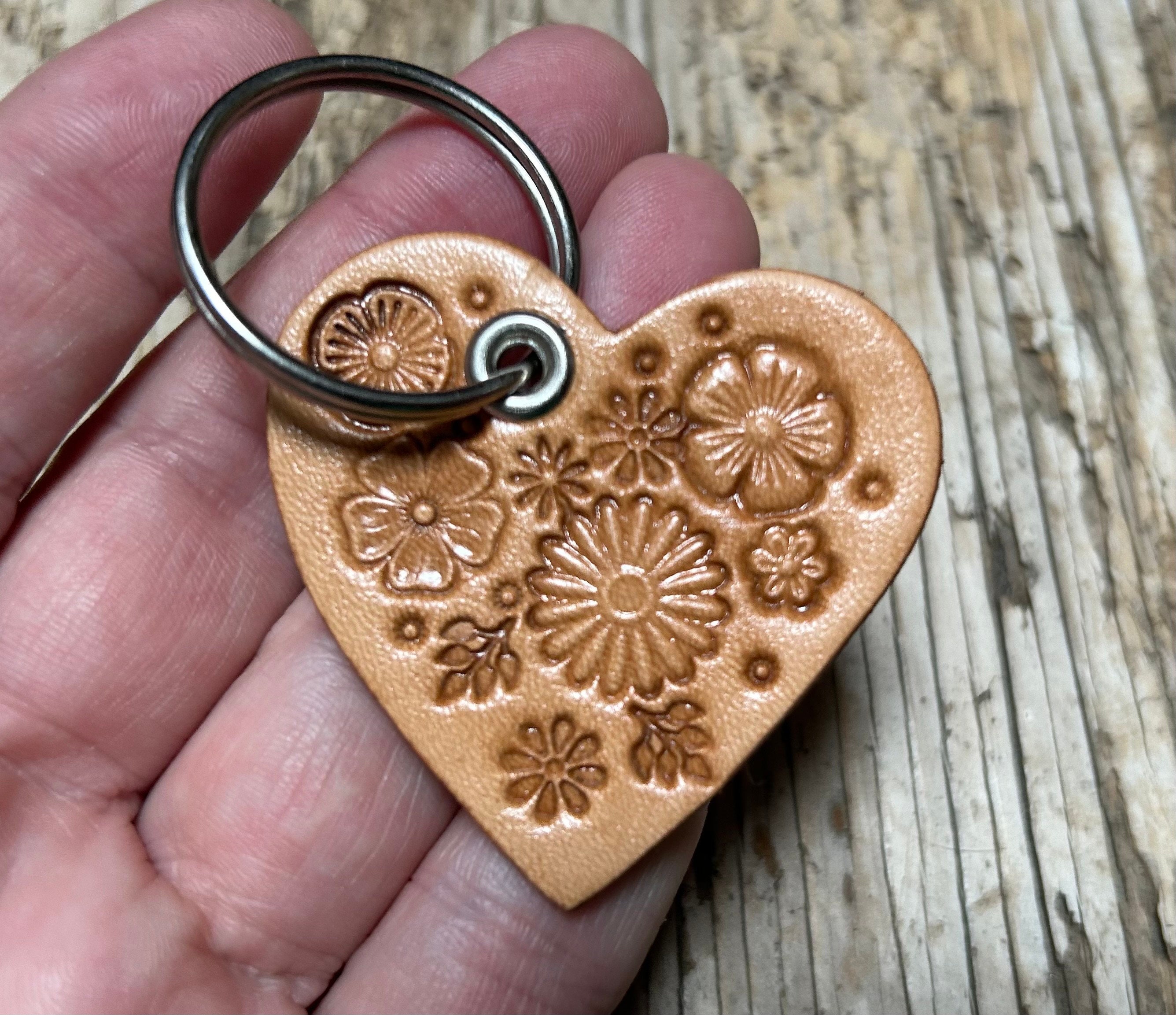 Wildflower Heart, Leather Key Fob, Leather Keychain, 1 Inch
