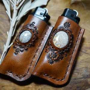 STONE, Leather Lighter Case, Leather Lighter Sleeve, made to fit a thin lighter