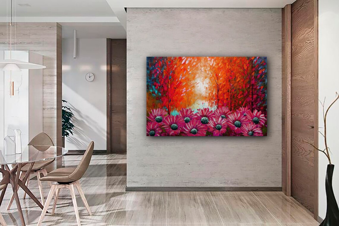 Interior flower painting rectangular oil painting for a Etsy