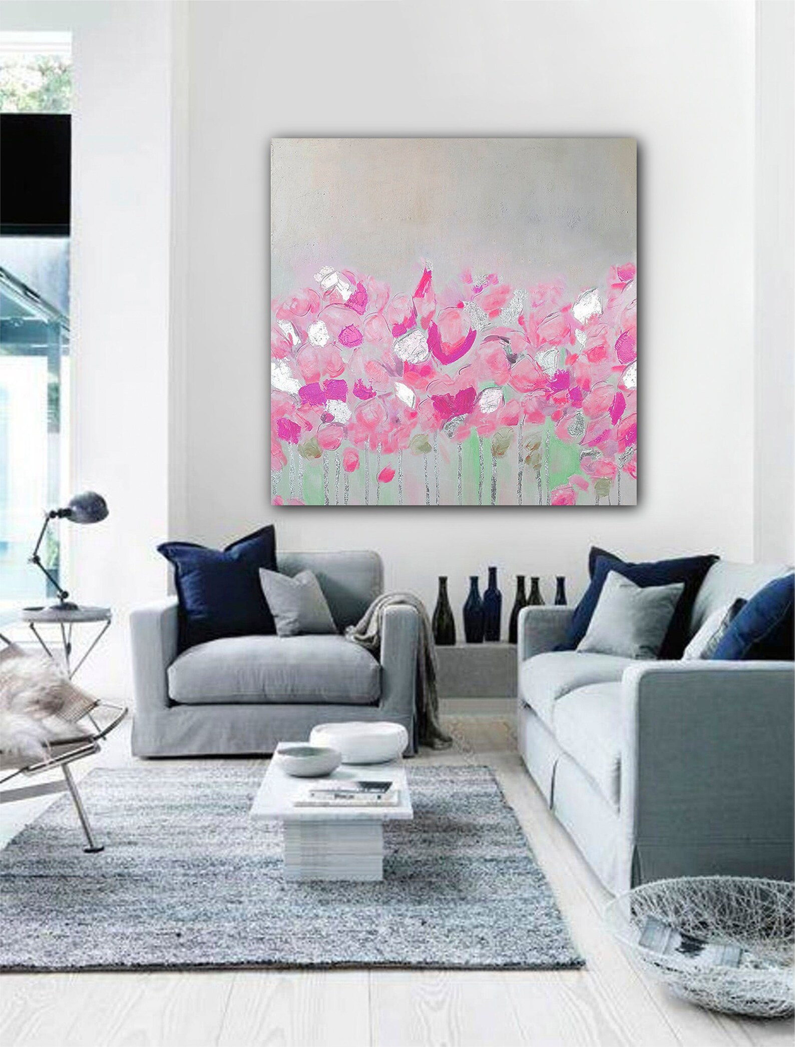 Moderne Ölgemälde für Innen Pink Blumen | Etsy