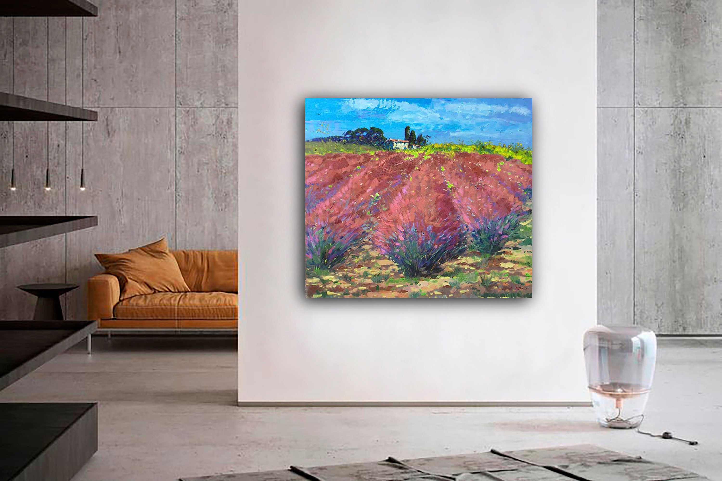 Square interior painting with small flower field on canvas Etsy