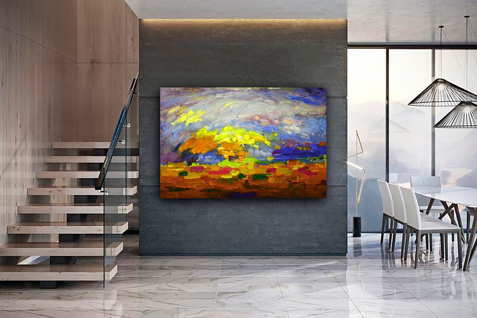 Orange rectangular painting for stylish interior oil painting Etsy
