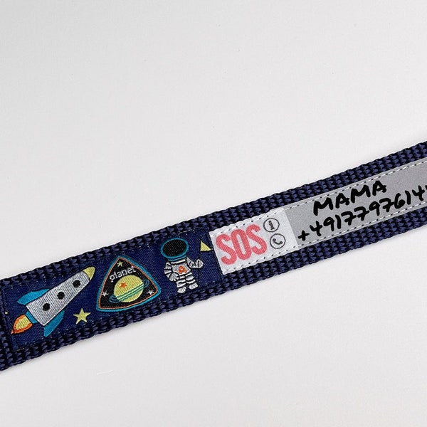 SOS Armband ElternFINDER Rakete / Kinderarmband Telefonnummer / Astronaut / ID Notfallarmband / Blau / Dunkelblau / wasserfest / mitwachsend