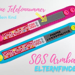 SOS bracelet ElternFINDER retro flower / children&#39;s telephone number bracelet / ID emergency bracelet for children / turquoise / pink / waterproof / grows with the child
