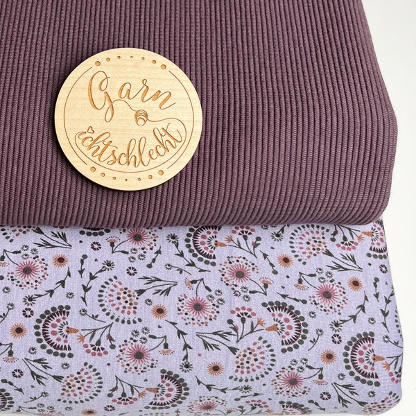 Stoffpaket ALPENFLEECE + Ottoman Rippenstrickjersey uni / Mauve / Flieder / Lila / Pusteblumen / Ökotex