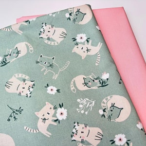 PAQUET DE TISSU Tissu en coton Chaton / Chat / Vert menthe / Rose / Sauge / par Poppy / Poplin / Ökotex / Gots