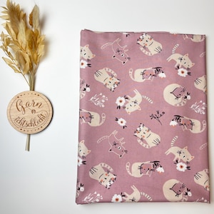 Tissu en coton bio CATS / par Poppy / Chats / Mauve / Beige / Popeline / Oeko-Tex / GOTS