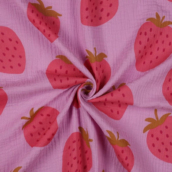 Rest 145 cm Musselin ERDBEEREN Lila Rot Double Gauze
