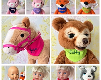 Namenstuch für Puppen und Kuscheltiere / Halstuch mit Namen bestickt / Personalisiertes Geschenk