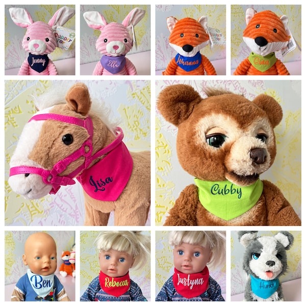 Namenstuch für Puppen und Kuscheltiere / Halstuch mit Namen bestickt / Personalisiertes Geschenk