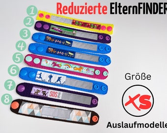 REDUZIERTE SOS Armband ElternFINDER / Auslaufmodelle verschiedene Motive / Kinderarmband für Telefonnummer / Notfallarmband / Größe XS