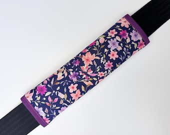 Seatbelt pads PURPLE FLOWERS / Car seatbelt pads with flowers / Cushions for car safety belts / Blue / Purple / Pink / Oeko-Tex